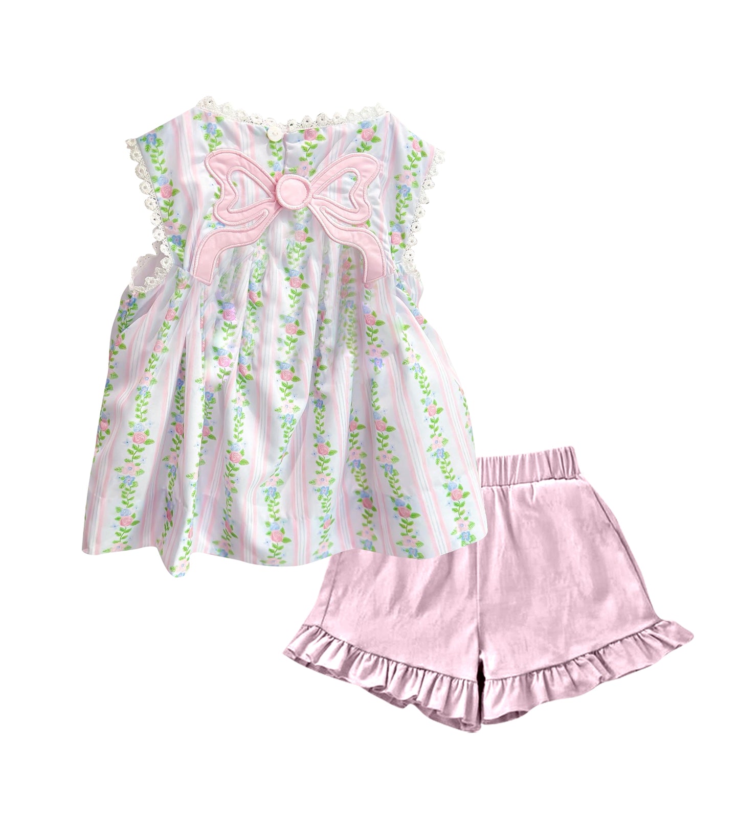 Pink floral shirt matching shorts girls summer outfit preorder