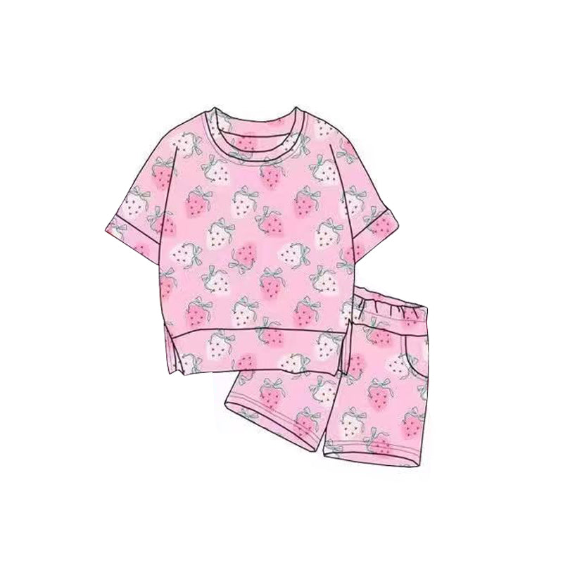 Strawberry top matching shorts baby girl outfit preorder