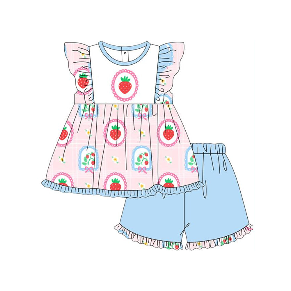 Strawberry top matching shorts baby girl outfit preorder