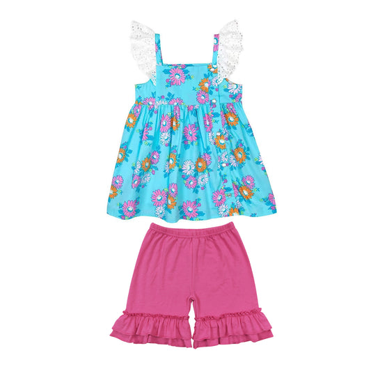 Flowers top matching shorts baby girl outfit preorder