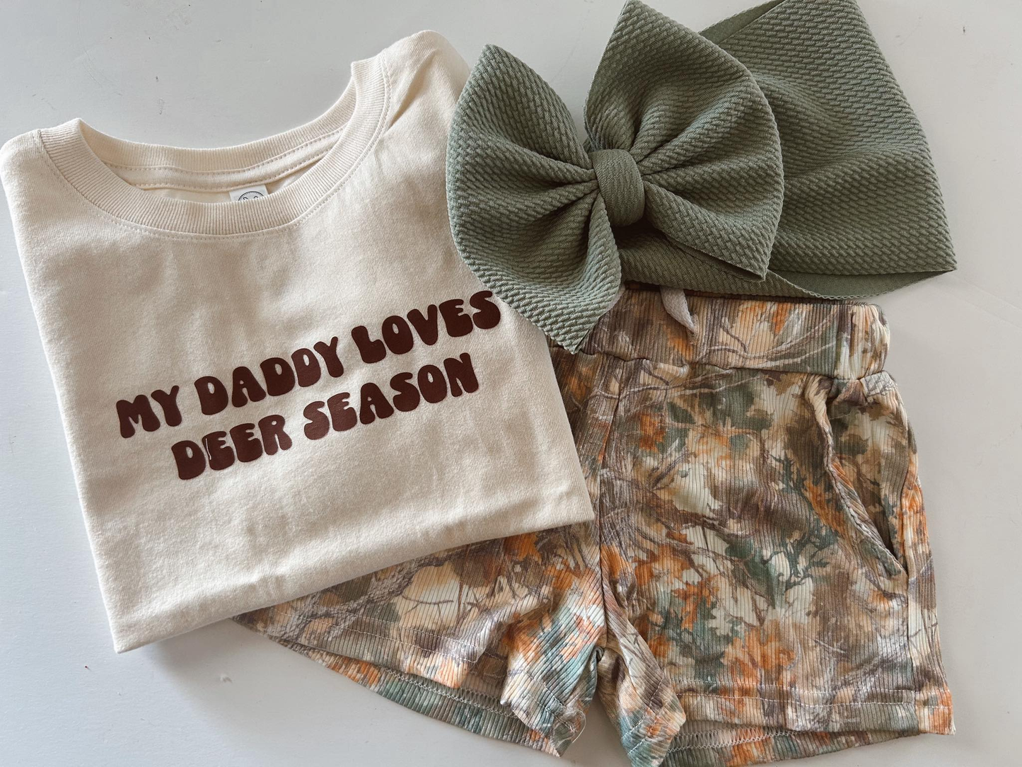 My day loves deer season kids baby boy short sleeve outfit preorder