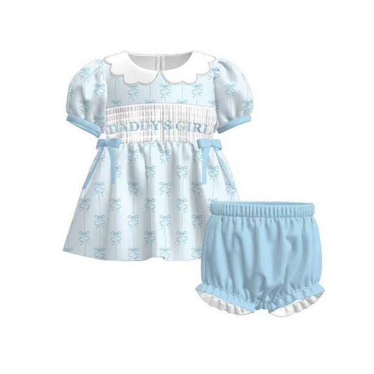 Daddys blue bow top matching shorts girls summer outfit preorder