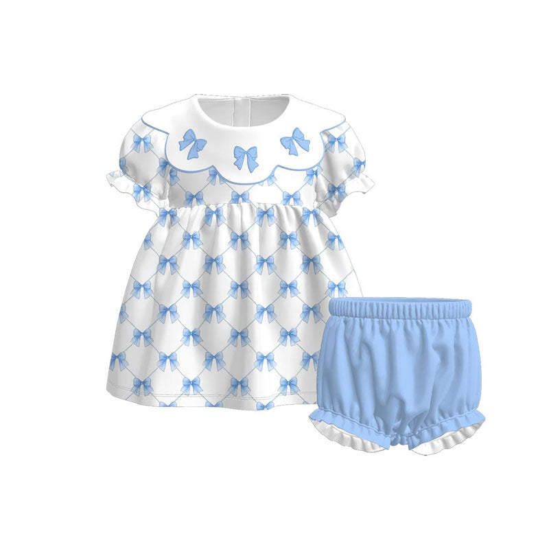Blue bow top matching shorts girls summer outfit preorder