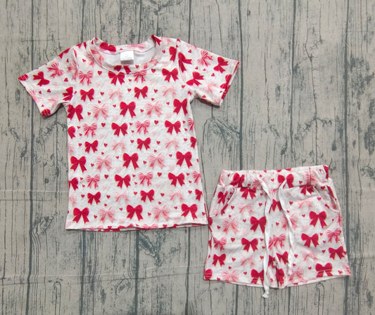 Red pink bow top matching shorts girls summer outfit preorder