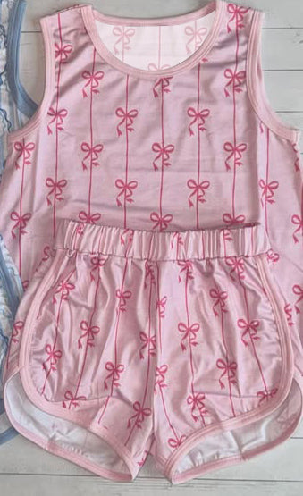 Pink bow top matching shorts girls summer outfit preorder