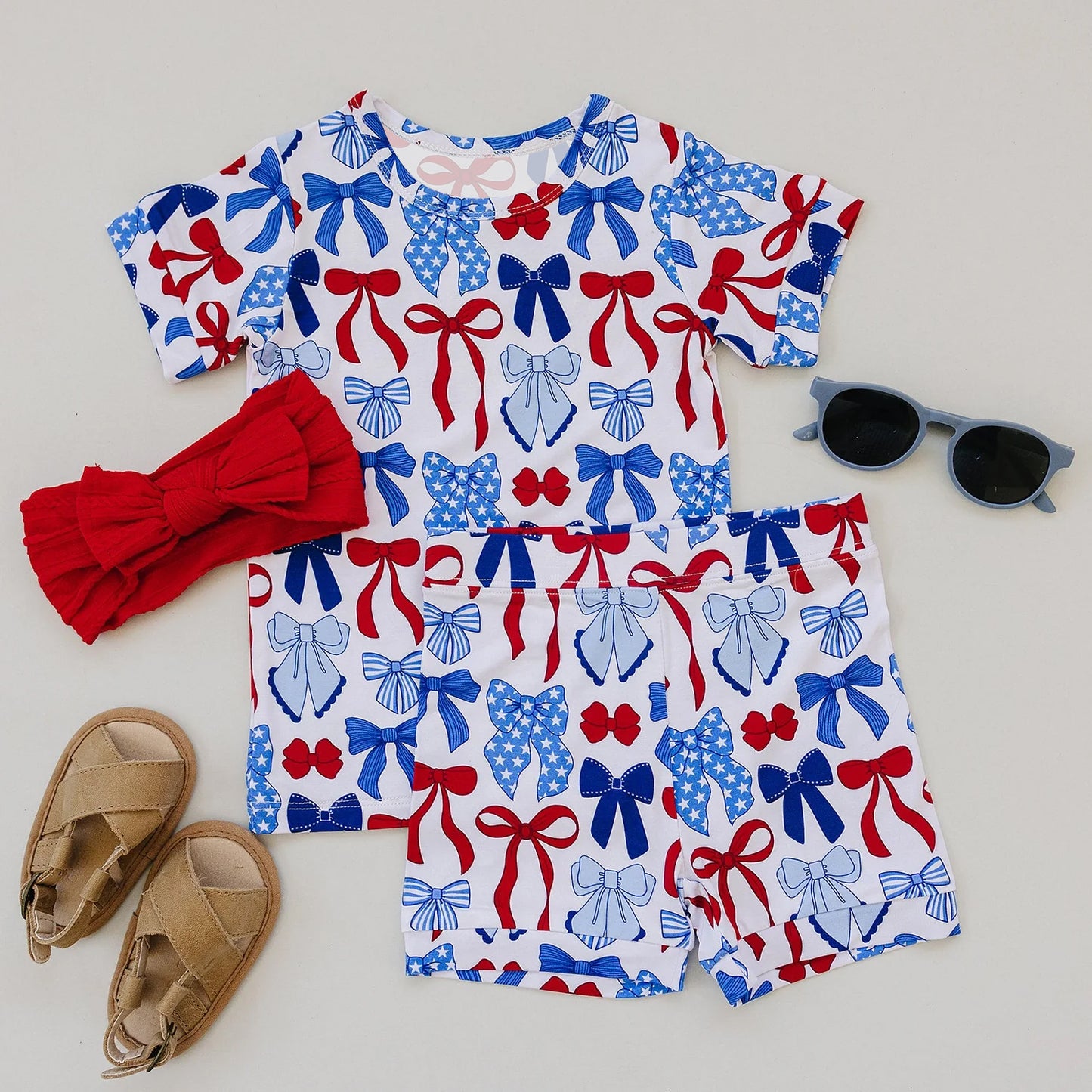 July 4th bow top matching shorts girls summer outfit preorder