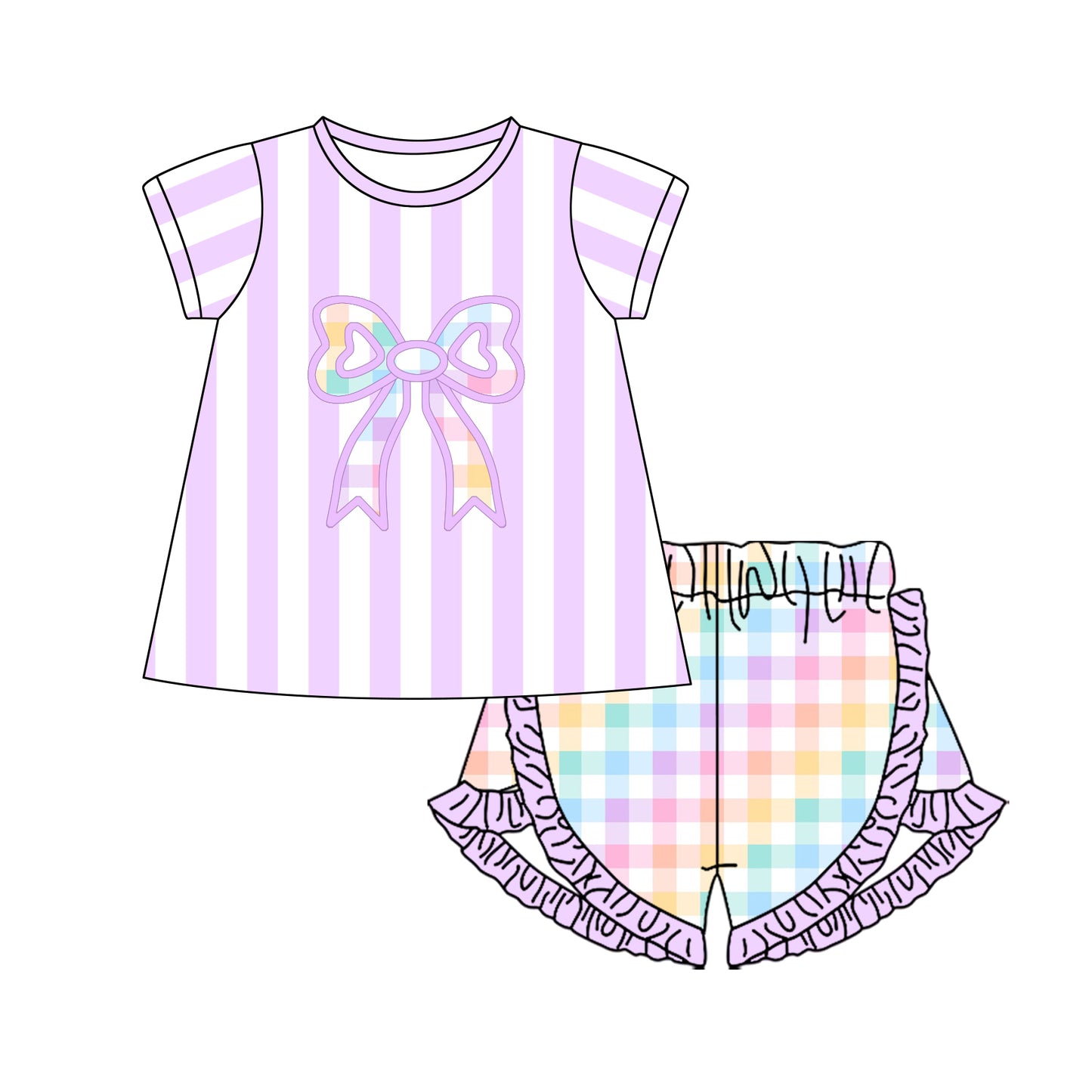 Colorful bow top matching shorts girls summer outfit preorder