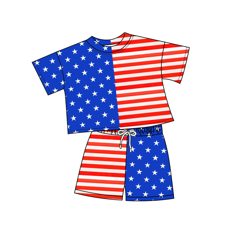 July 4th star top matching shorts girls summer outfit preorder