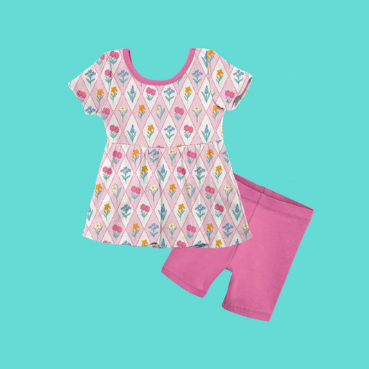 Flowers top matching shorts girls summer outfit preorder