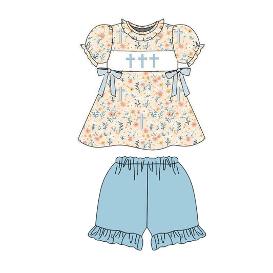 Easter cross top matching shorts girls summer outfit preorder