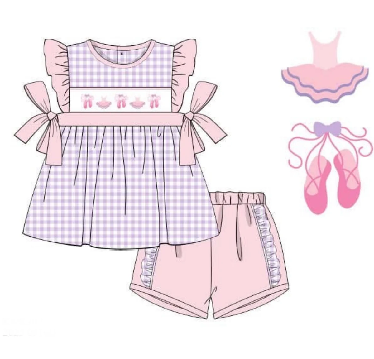 Ballet top matching shorts girls summer outfit preorder