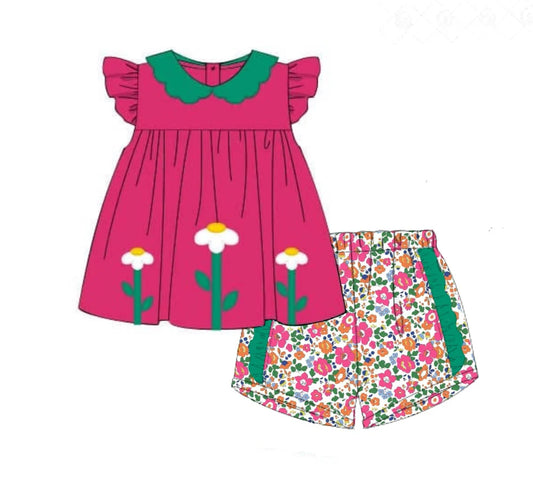 Flowers top matching shorts girls summer outfit preorder