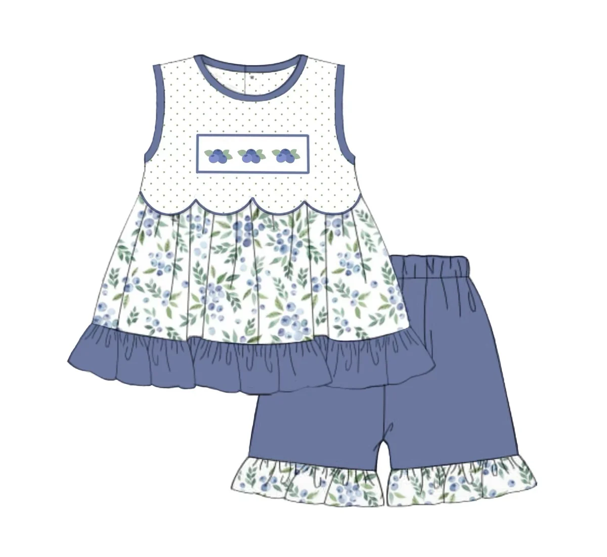 Blueberry top matching shorts girls summer outfit preorder