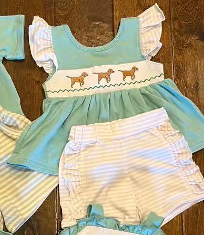 Dog top matching shorts girls summer outfit preorder