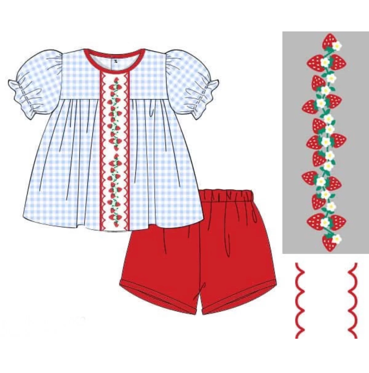 Strawberry top matching shorts girls summer outfit preorder