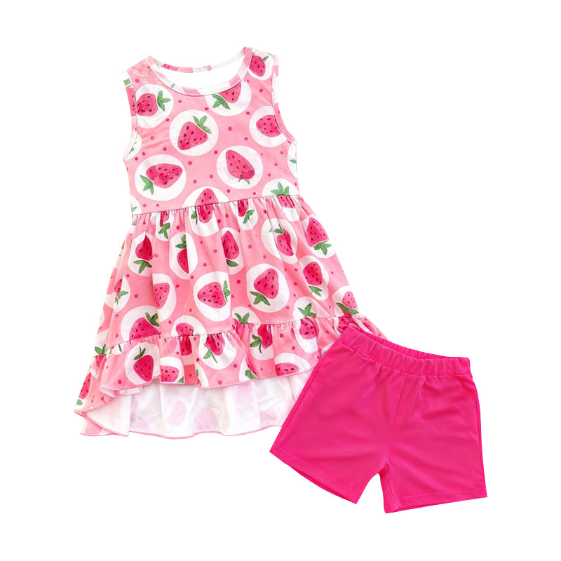 Strawberry top matching shorts girls summer outfit preorder