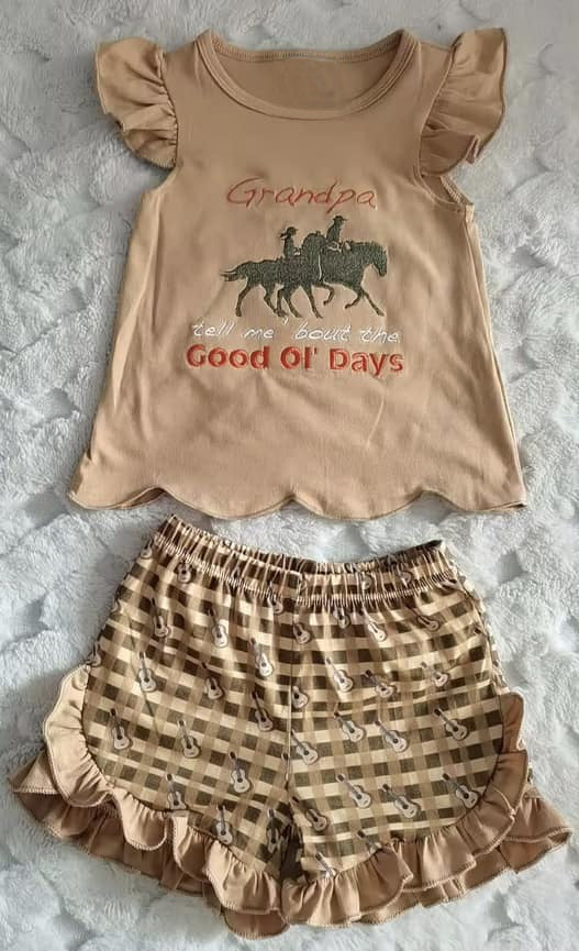 Cowgirl western top matching shorts girls summer outfit preorder