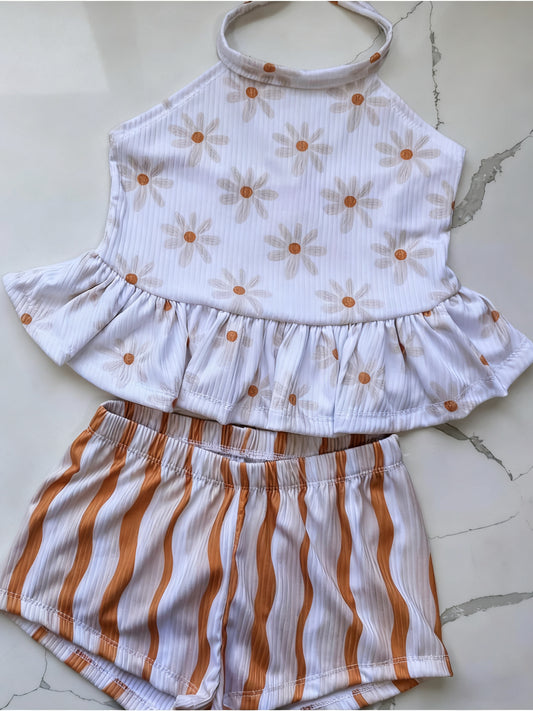 Flowers top matching shorts girls summer outfit preorder