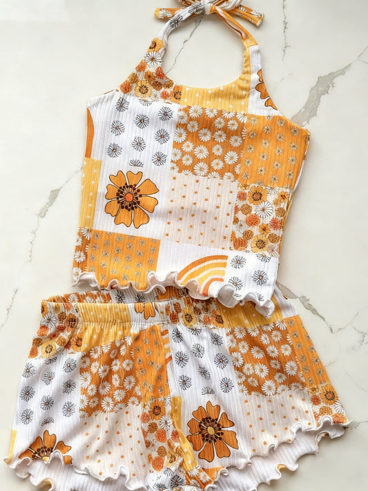 Flowers top matching shorts girls summer outfit preorder
