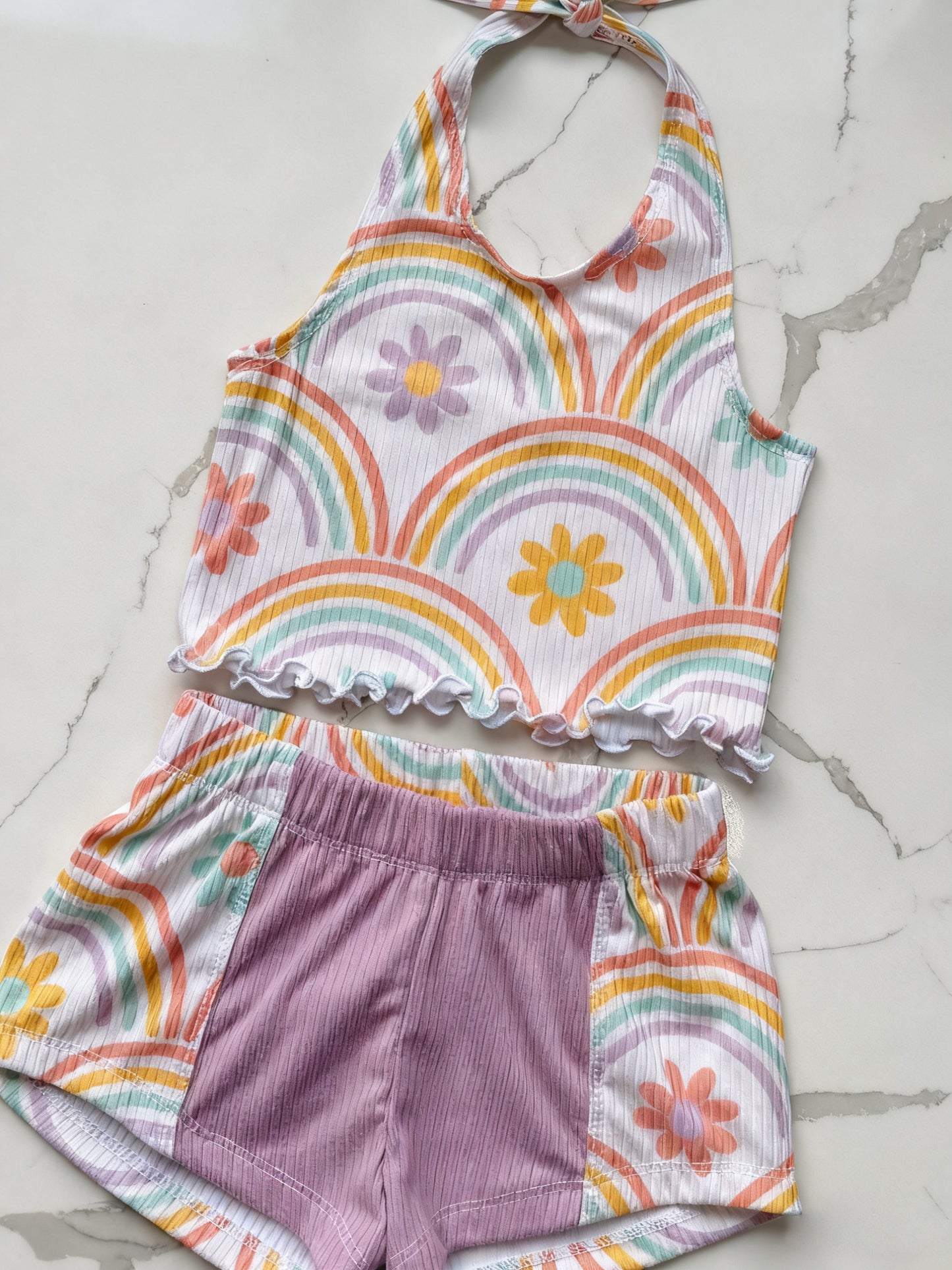 Flowers top matching shorts girls summer outfit preorder