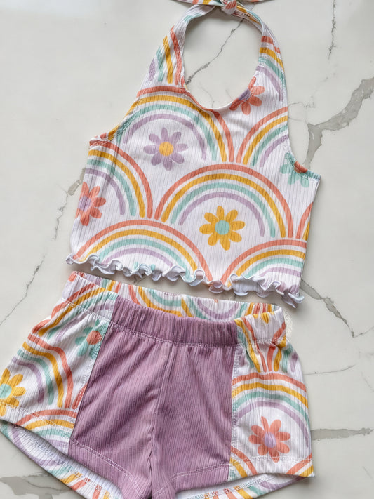 Flowers top matching shorts girls summer outfit preorder
