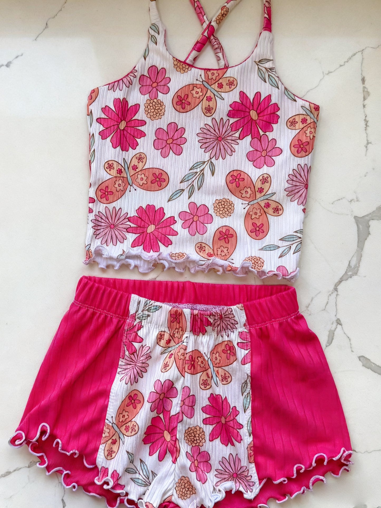 Flowers top matching shorts girls summer outfit preorder