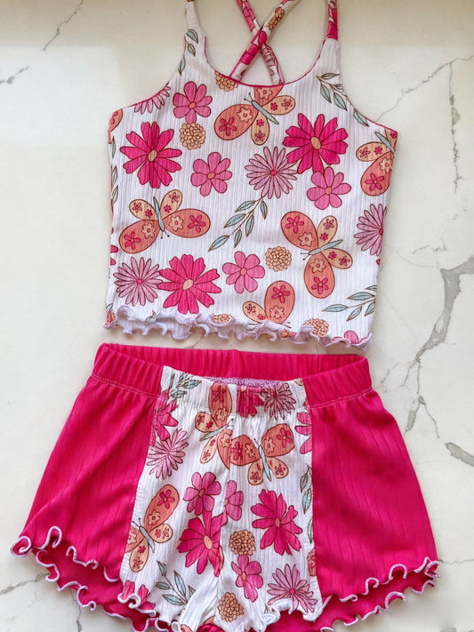 Flowers top matching shorts girls summer outfit preorder