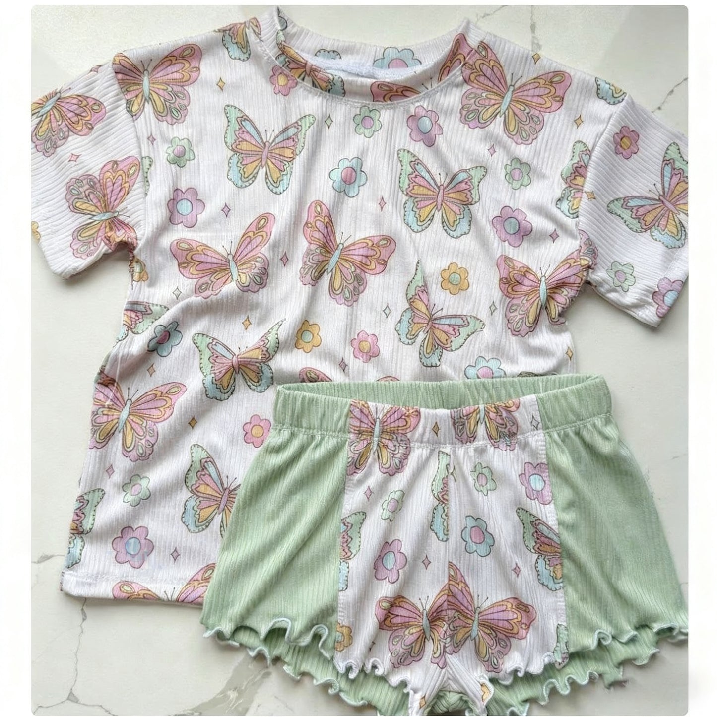 Butterfly top matching shorts girls summer outfit preorder