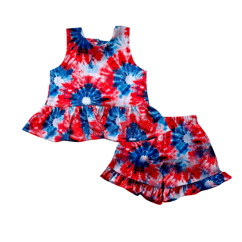 July 4th tie dye top matching shorts girls summer outfit preorder
