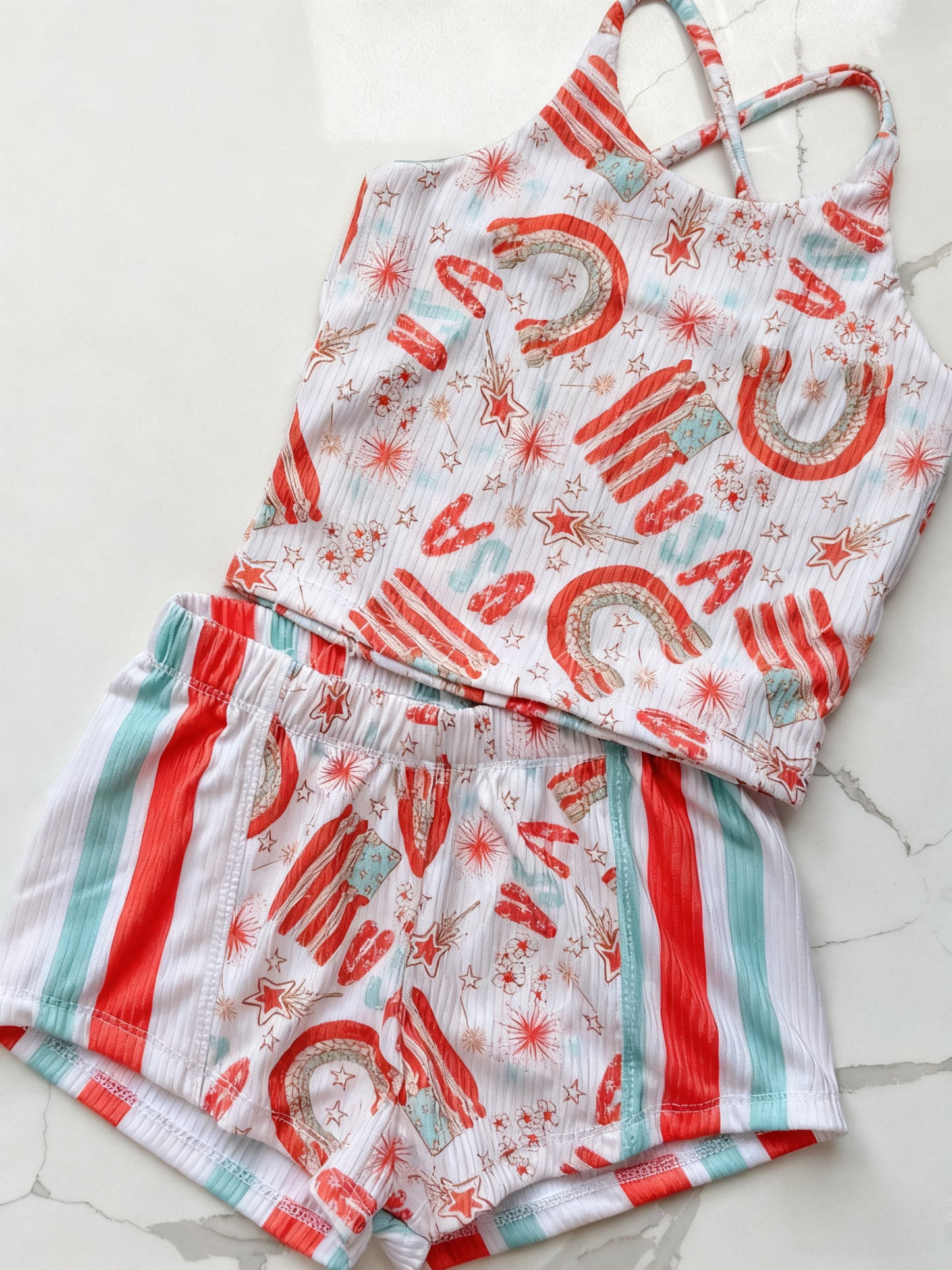 July 4th top matching shorts girls summer outfit preorder