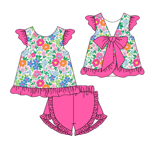 Floral top matching shorts girls summer outfit preorder