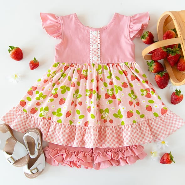 Strawbeery top matching shorts girls summer outfit preorder