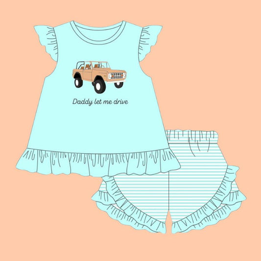 Daddy let me drive top matching shorts girls summer outfit preorder
