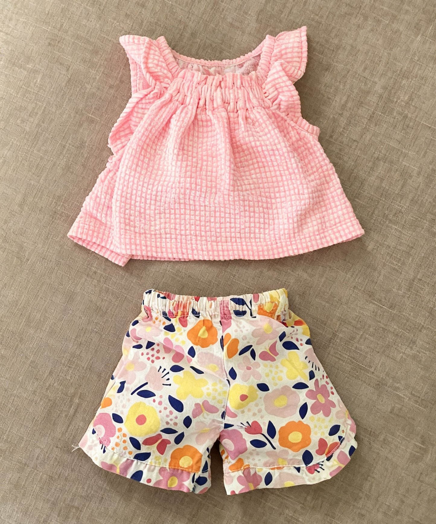 Pink top matching floral shorts girls summer outfit preorder
