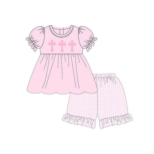 Easter cross top matching shorts girls summer outfit preorder