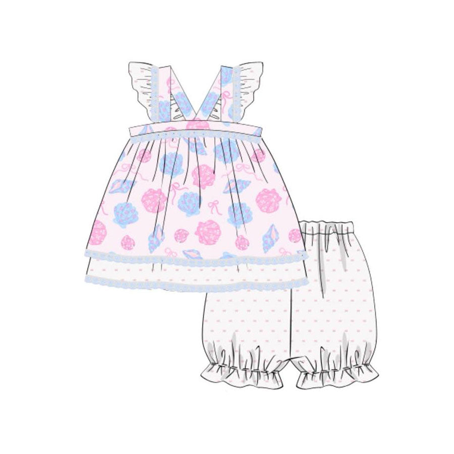 Sea shell top matching shorts girls summer outfit preorder