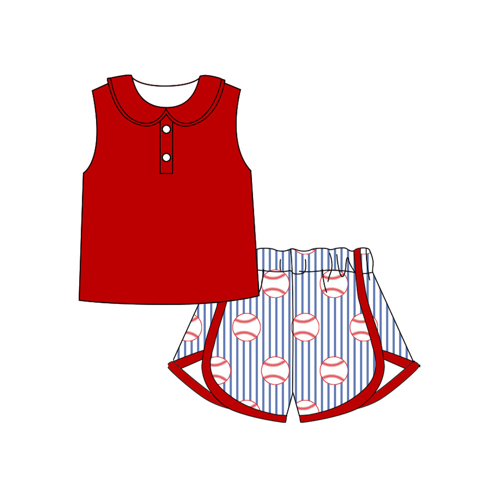 Red tank top matching baseball shorts girls summer outfit preorder