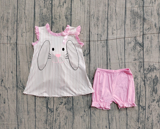 Easter bunny embroidery top matching shorts girls summer outfit preorder