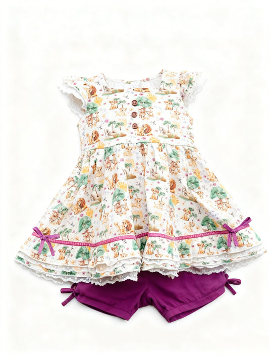 Animal lion top matching shorts girls summer outfit preorder