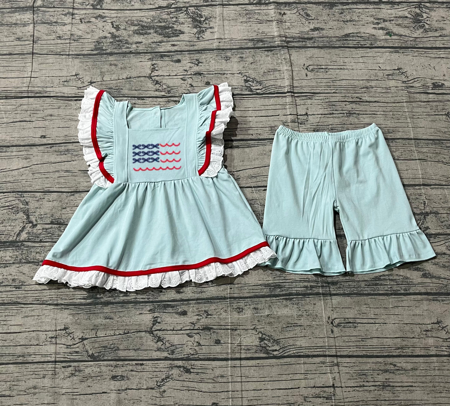 American flag top matching shorts girls July 4th outfit preorder