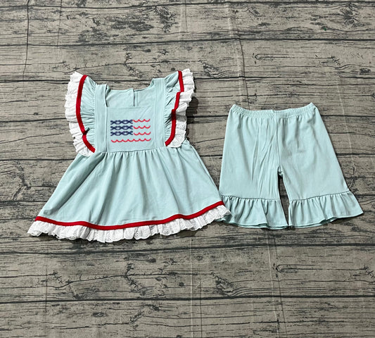 American flag top matching shorts girls July 4th outfit preorder