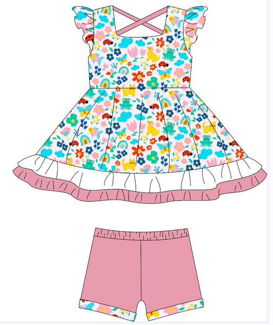 Flowers top matching shorts girls summer outfit preorder