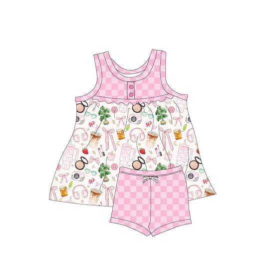 Girls pink top matching shorts girls summer outfit preorder