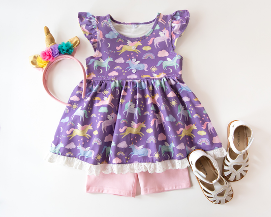 Horse top matching shorts girls summer outfit preorder