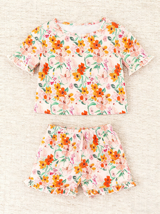 Flowers top matching shorts girls summer outfit preorder