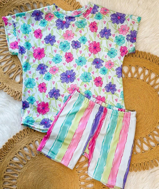 Flowers top matching shorts girls summer outfit preorder