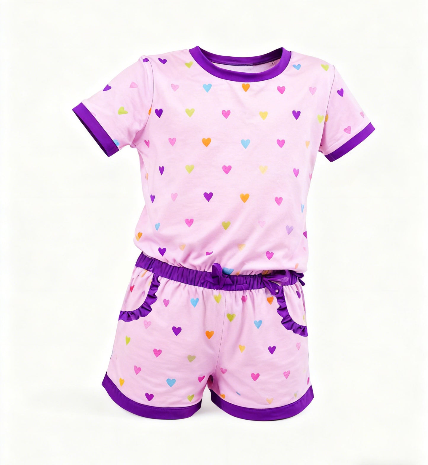 Valentines heart top matching shorts girls summer outfit preorder
