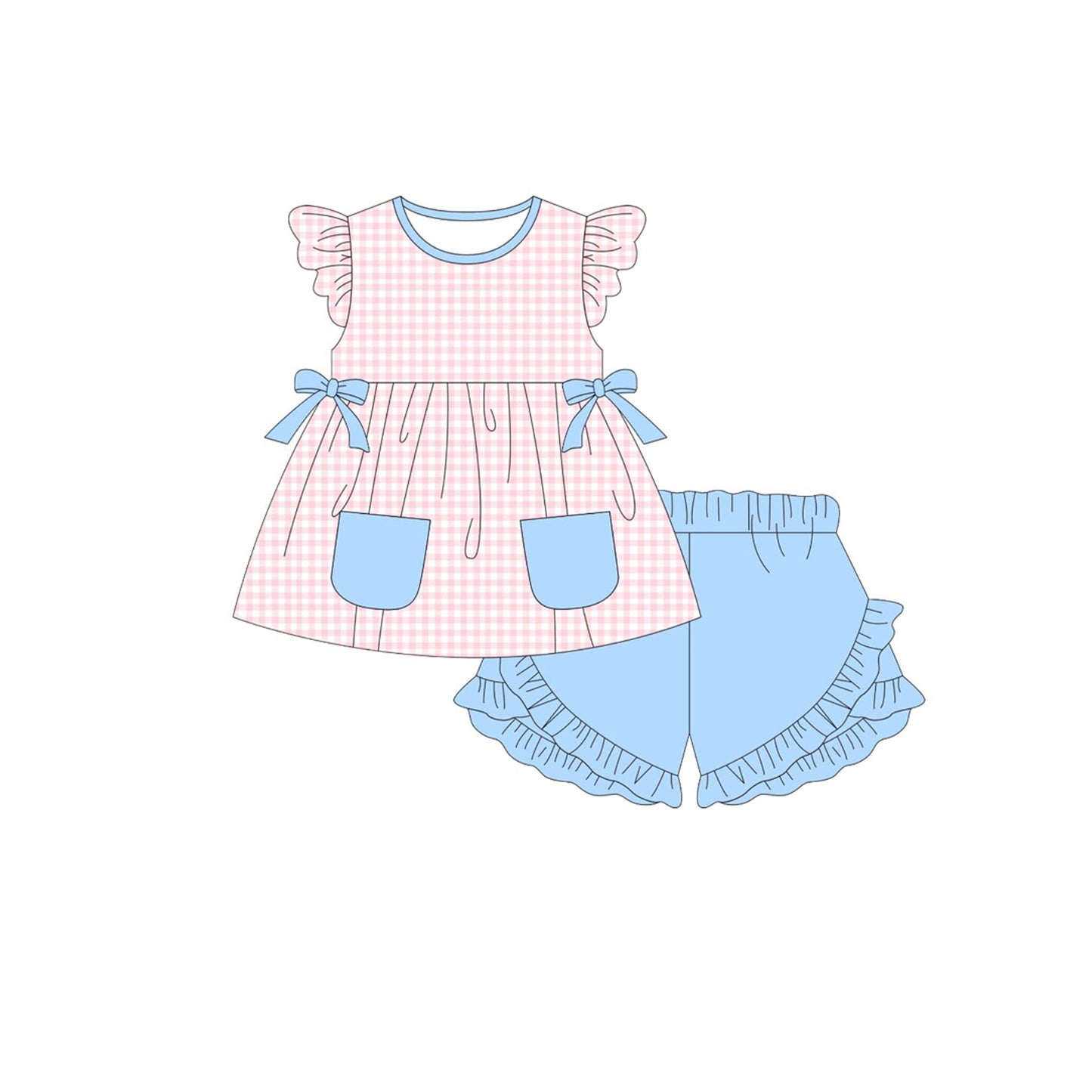 Pink plaid top matching shorts girls summer outfit preorder