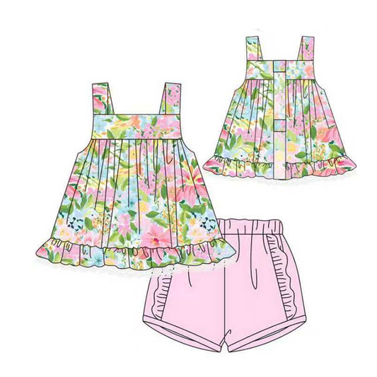 Floral top matching shorts girls summer outfit preorder