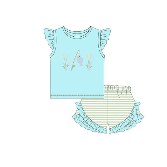 Fishing top matching shorts girls summer outfit preorder